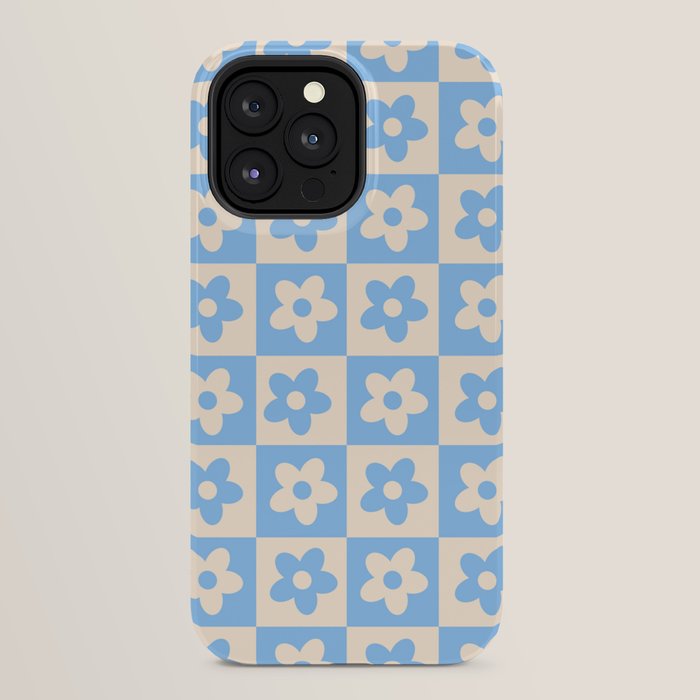 90s flowers checkers cream and blue iPhone Case