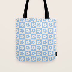 90s flowers checkers cream and blue Tote Bag