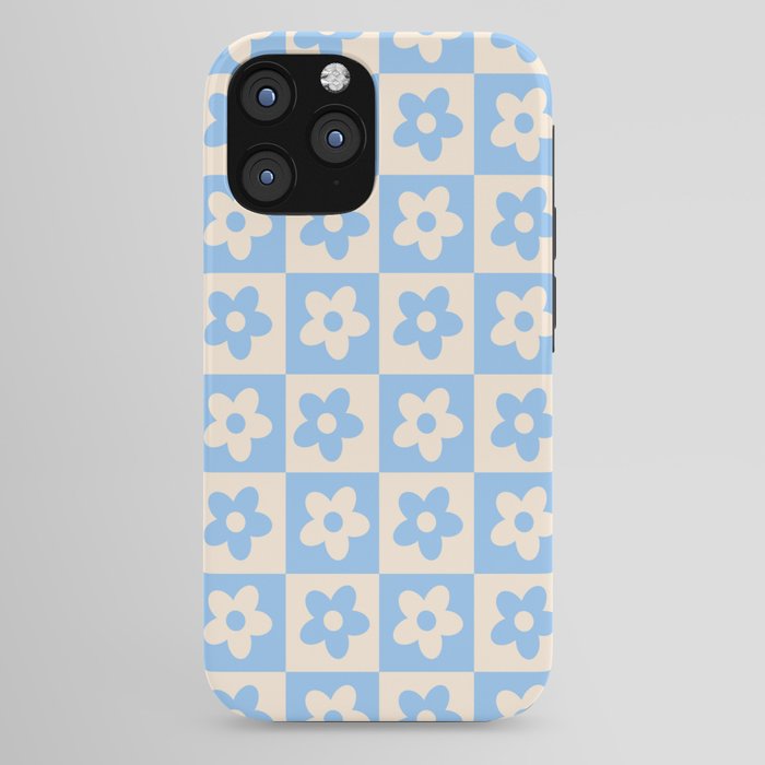 90s flowers checkers cream and blue iPhone Case