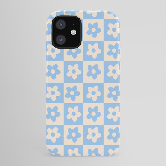 90s flowers checkers cream and blue iPhone Case