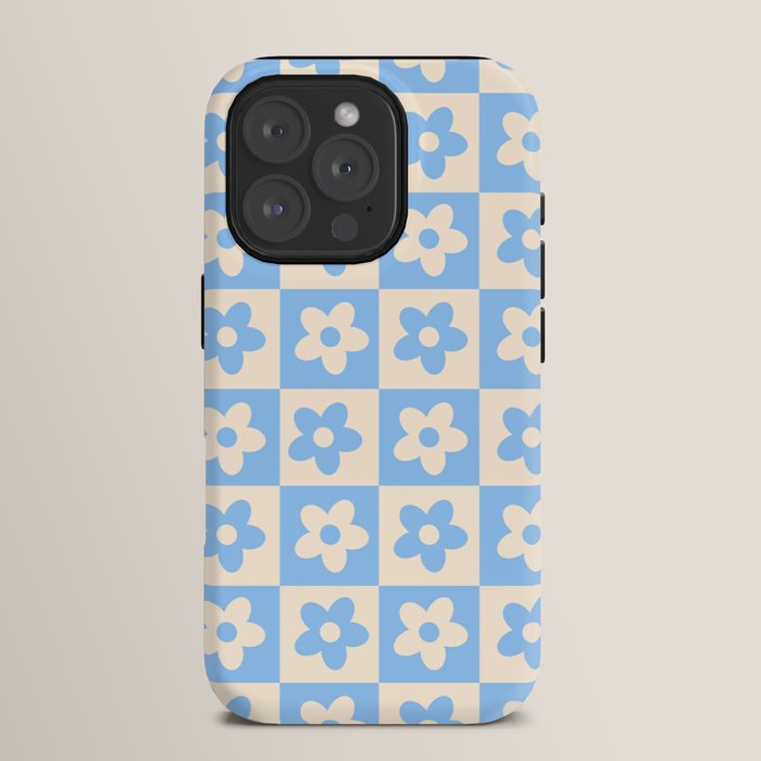 90s flowers checkers cream and blue iPhone Case