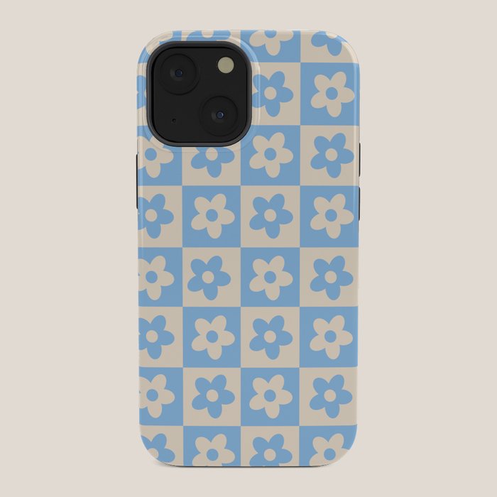 90s flowers checkers cream and blue iPhone Case