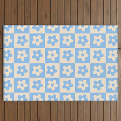 90s flowers checkers cream and blue Outdoor Rug