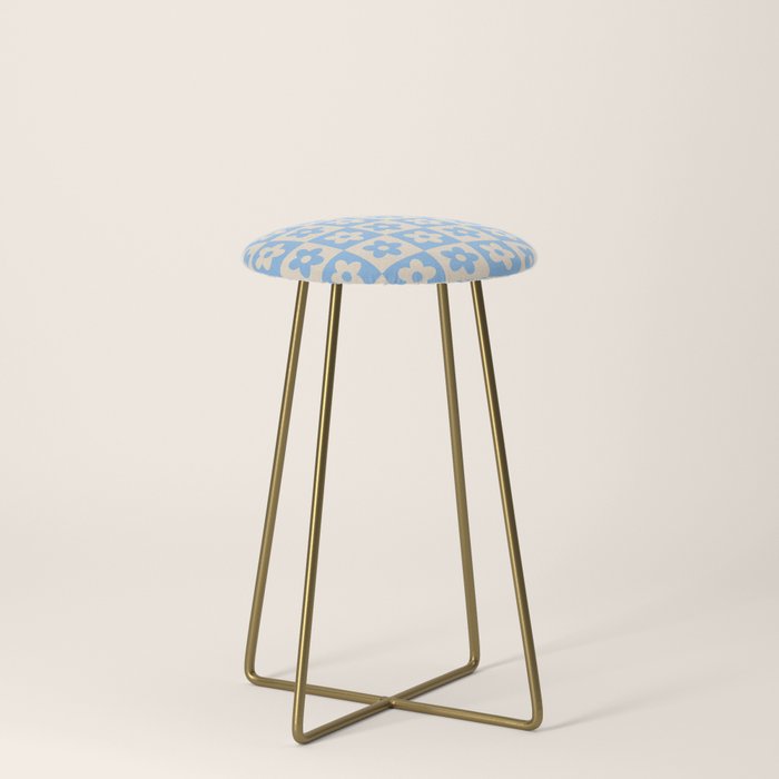 90s flowers checkers cream and blue Stool
