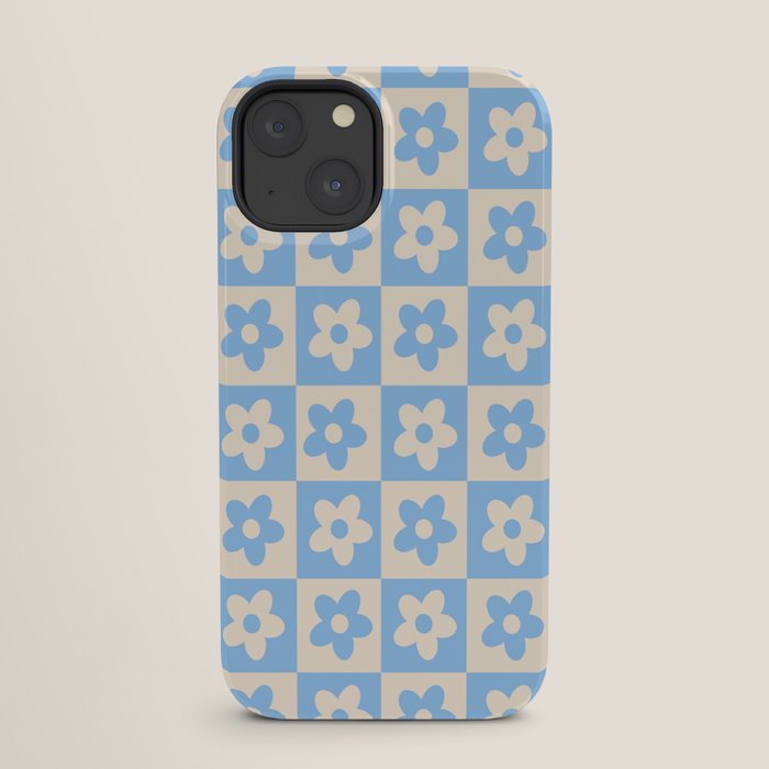 90s flowers checkers cream and blue iPhone Case