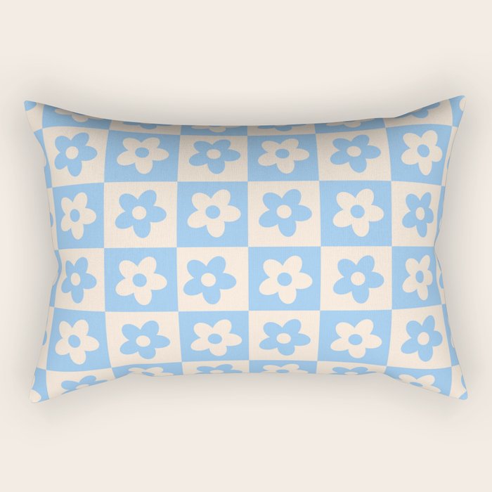 90s flowers checkers cream and blue Rectangular Pillow