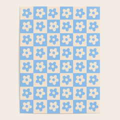 90s flowers checkers cream and blue Poster