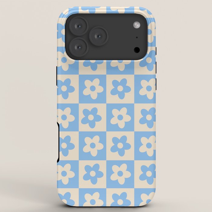 90s flowers checkers cream and blue iPhone Case