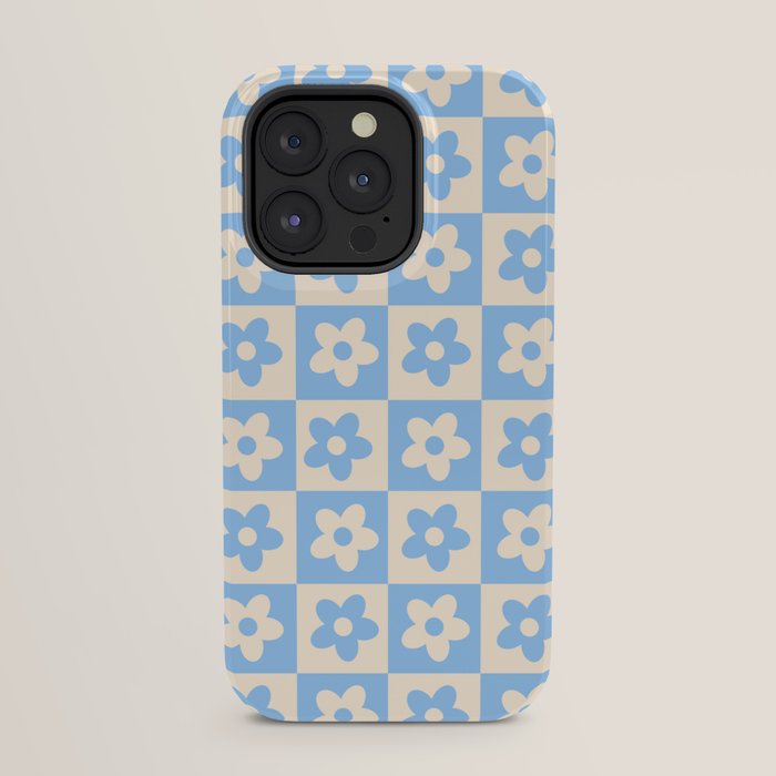 90s flowers checkers cream and blue iPhone Case