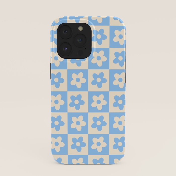 90s flowers checkers cream and blue iPhone Case