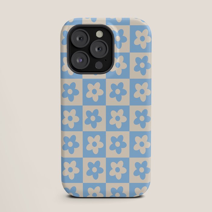 90s flowers checkers cream and blue iPhone Case