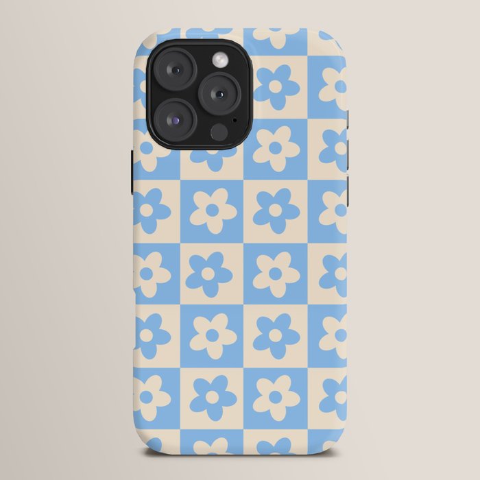 90s flowers checkers cream and blue iPhone Case