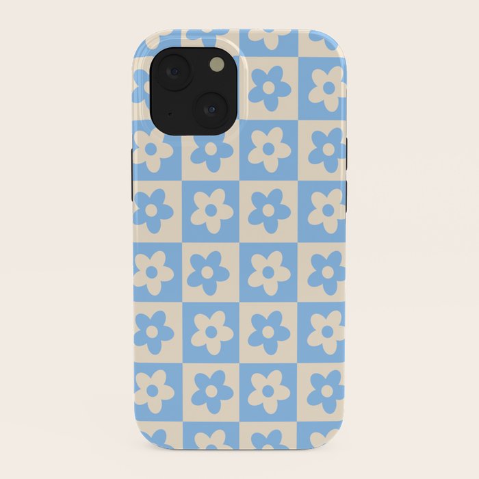 90s flowers checkers cream and blue iPhone Case