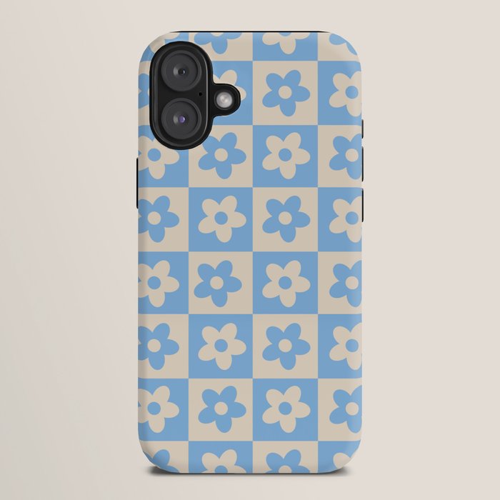90s flowers checkers cream and blue iPhone Case