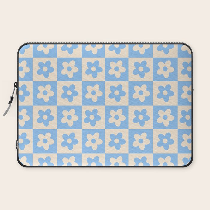 90s flowers checkers cream and blue Laptop Sleeve