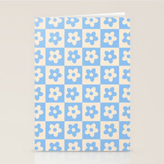 90s flowers checkers cream and blue Stationery Card