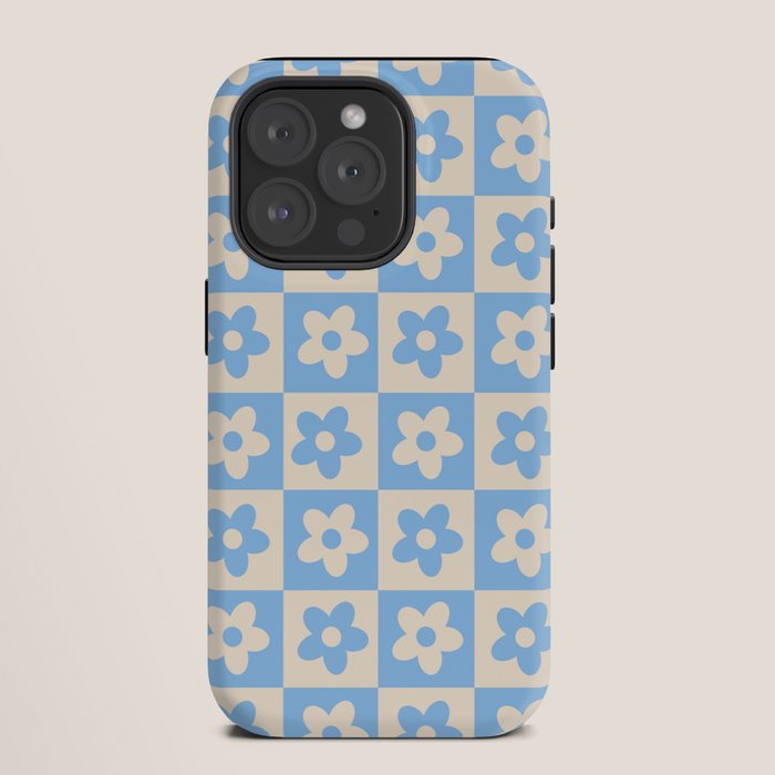 90s flowers checkers cream and blue iPhone Case