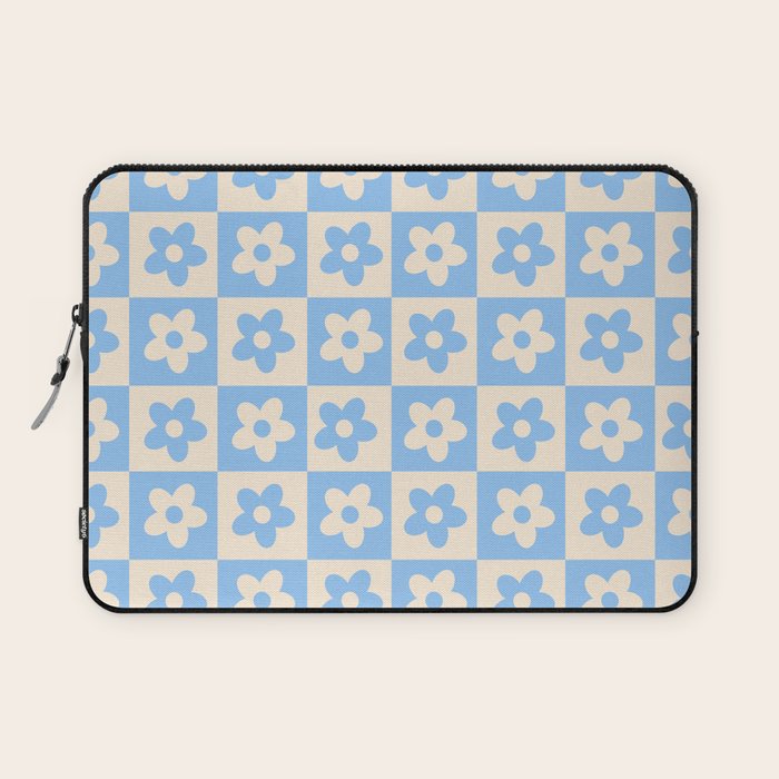 90s flowers checkers cream and blue Laptop Sleeve