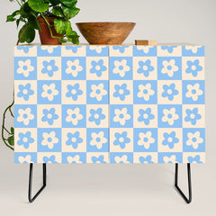 90s flowers checkers cream and blue Credenza