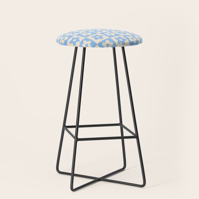 90s flowers checkers cream and blue Stool