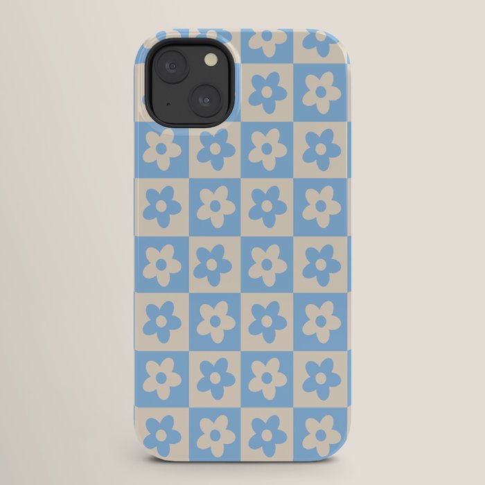 90s flowers checkers cream and blue iPhone Case