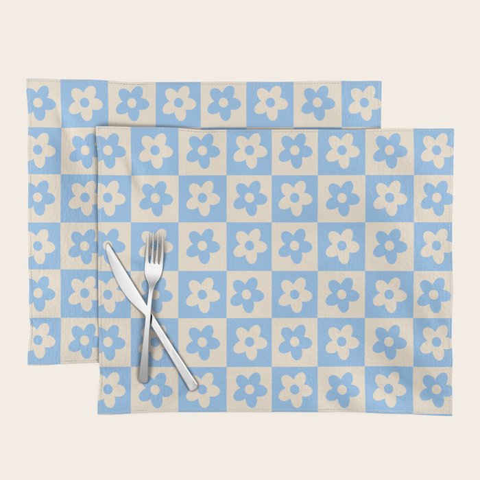 90s flowers checkers cream and blue Placemat