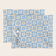 90s flowers checkers cream and blue Placemat