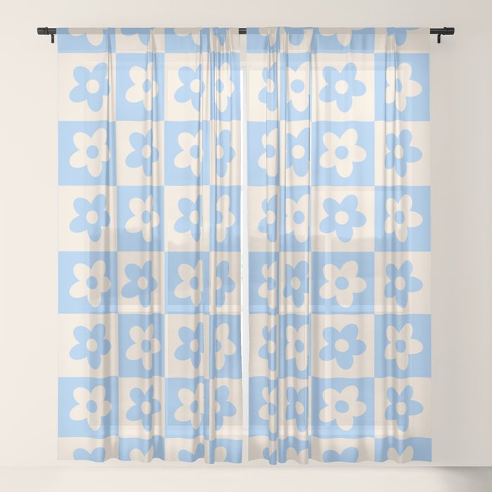 90s flowers checkers cream and blue Window Curtain