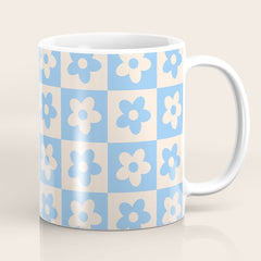 90s flowers checkers cream and blue Coffee Mug