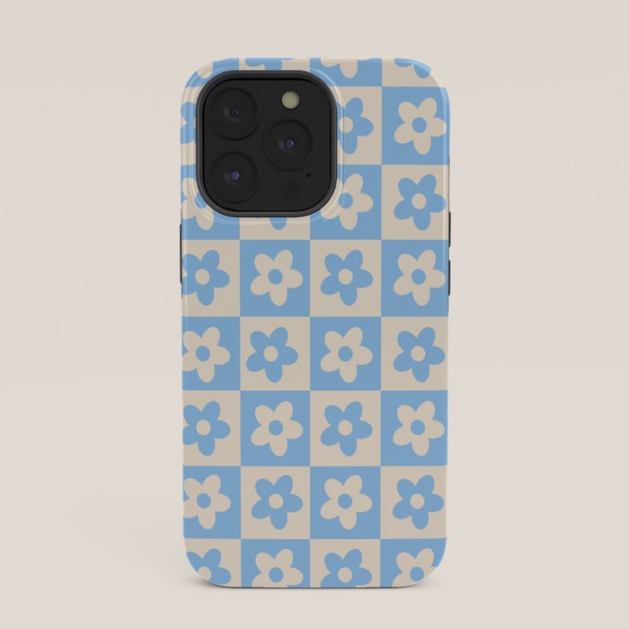 90s flowers checkers cream and blue iPhone Case