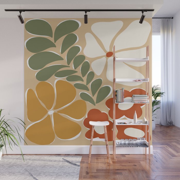 70s boho botanical flowers   Wall Mural