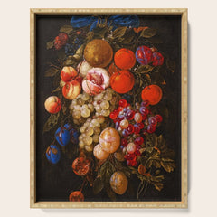 A festoon of fruit hanging from a blue ribbon 1670 still life portrait painting by Cornelis de Heem Serving Tray