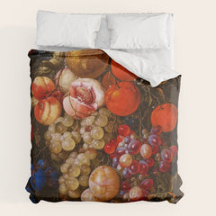 A festoon of fruit hanging from a blue ribbon 1670 still life portrait painting by Cornelis de Heem Duvet Cover
