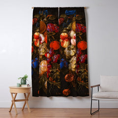 A festoon of fruit hanging from a blue ribbon 1670 still life portrait painting by Cornelis de Heem Window Curtain
