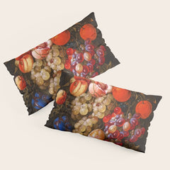 A festoon of fruit hanging from a blue ribbon 1670 still life portrait painting by Cornelis de Heem Pillow Sham