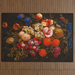 A festoon of fruit hanging from a blue ribbon 1670 still life portrait painting by Cornelis de Heem Outdoor Rug
