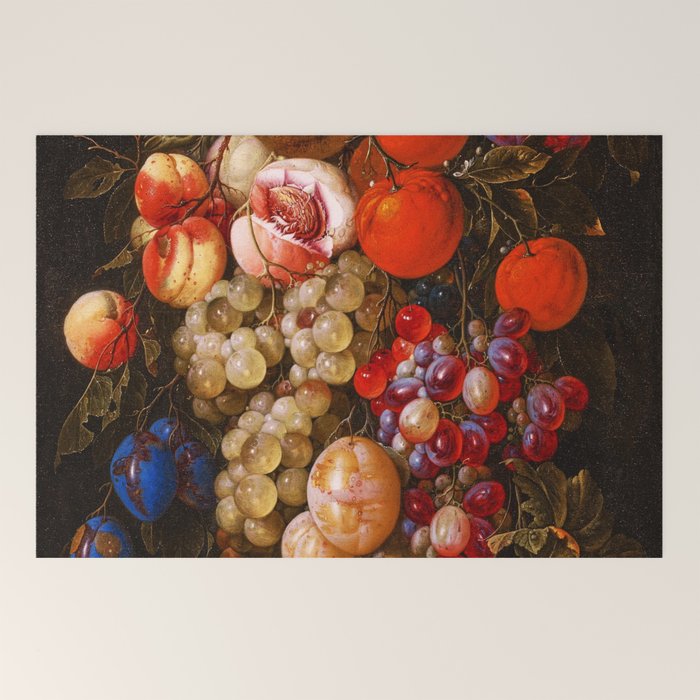 A festoon of fruit hanging from a blue ribbon 1670 still life portrait painting by Cornelis de Heem Welcome Mat