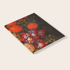A festoon of fruit hanging from a blue ribbon 1670 still life portrait painting by Cornelis de Heem Notebook