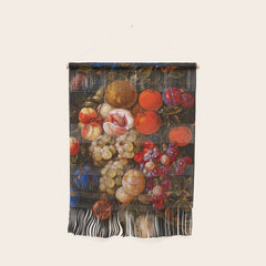 A festoon of fruit hanging from a blue ribbon 1670 still life portrait painting by Cornelis de Heem Wall Hanging