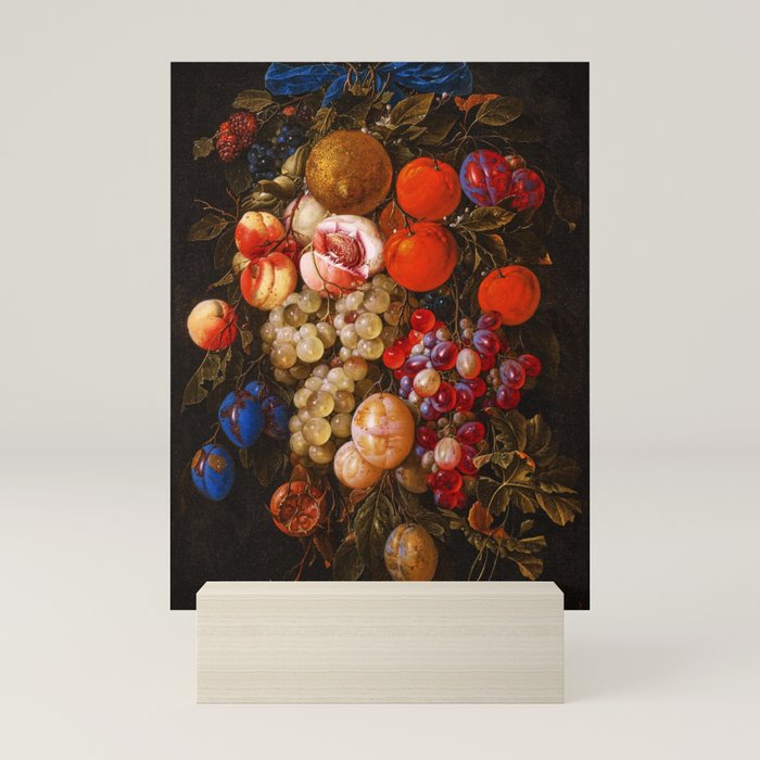 A festoon of fruit hanging from a blue ribbon 1670 still life portrait painting by Cornelis de Heem Mini Art Print