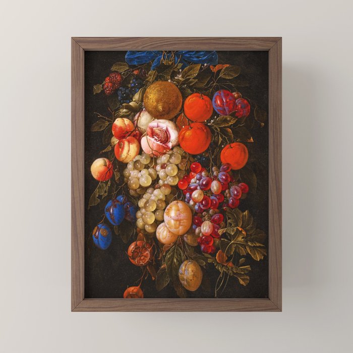 A festoon of fruit hanging from a blue ribbon 1670 still life portrait painting by Cornelis de Heem Mini Art Print