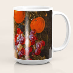 A festoon of fruit hanging from a blue ribbon 1670 still life portrait painting by Cornelis de Heem Coffee Mug