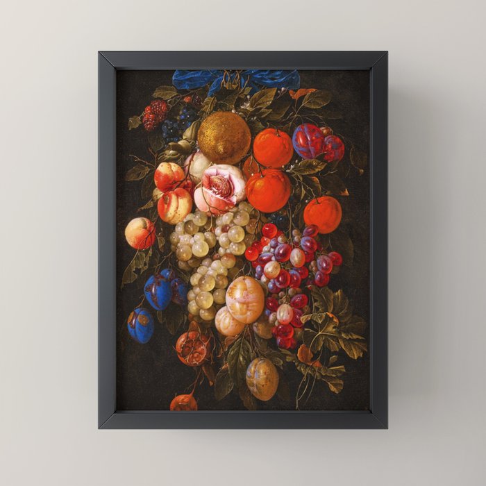 A festoon of fruit hanging from a blue ribbon 1670 still life portrait painting by Cornelis de Heem Mini Art Print
