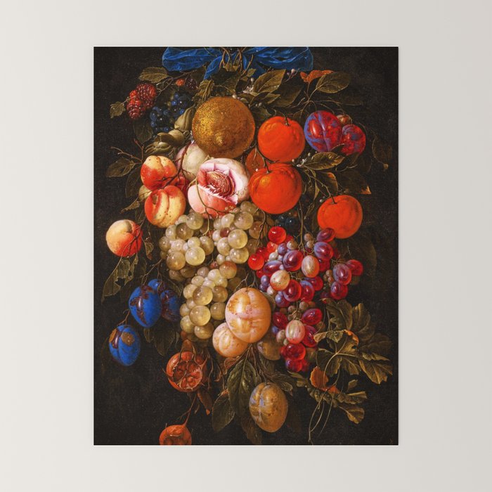 A festoon of fruit hanging from a blue ribbon 1670 still life portrait painting by Cornelis de Heem Mini Art Print