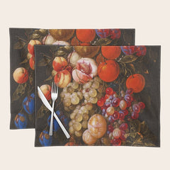 A festoon of fruit hanging from a blue ribbon 1670 still life portrait painting by Cornelis de Heem Placemat