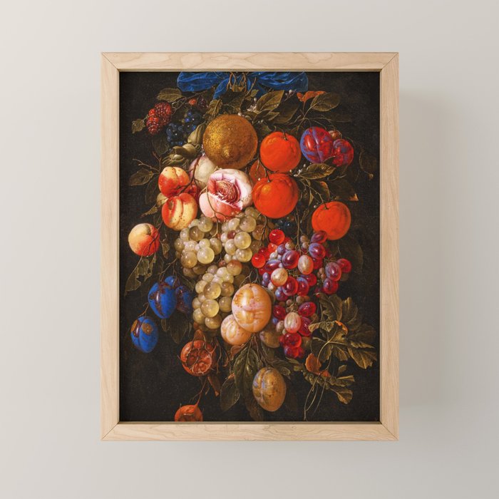 A festoon of fruit hanging from a blue ribbon 1670 still life portrait painting by Cornelis de Heem Mini Art Print