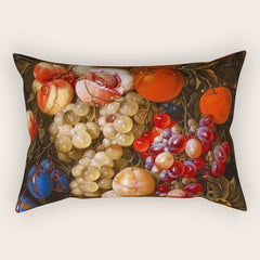 A festoon of fruit hanging from a blue ribbon 1670 still life portrait painting by Cornelis de Heem Rectangular Pillow