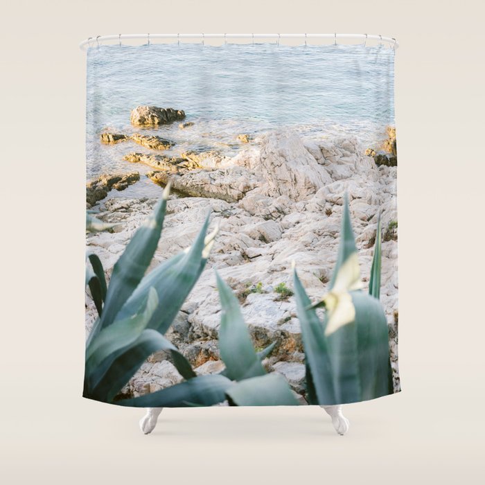 A few steps from the ocean | Fine art Croatia travel photography print | Coastal sea wall art Shower Curtain