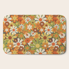 70's Retro Flowers Print Bath Mat