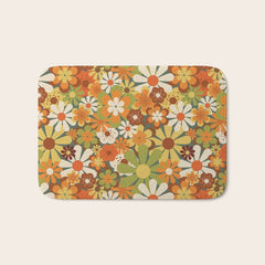70's Retro Flowers Print Bath Mat